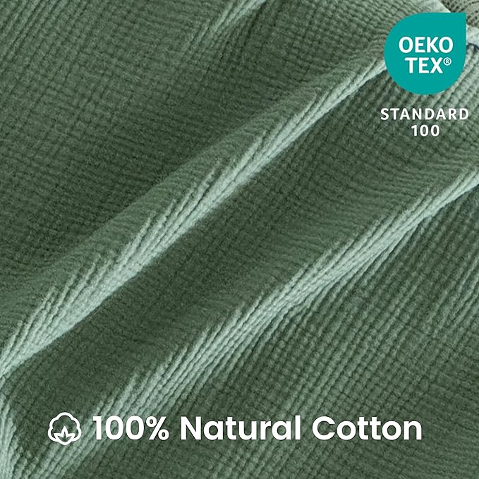 FALUCA Cotton Muslin Reversible Blanket Twin Size for Bed, Couch, Four Layers Blanket, Soft Lightweight Cozy Breathable Farmhouse Decoration for All-Season, Light Green