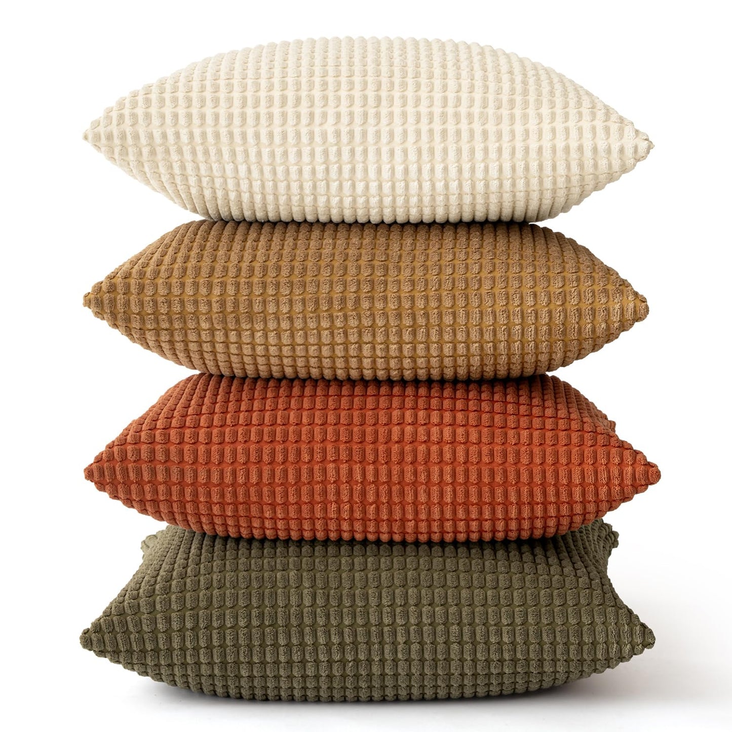 MIULEE Modern Farmhouse Decorative Pillow Covers 20x20 Inch Set of 4 Natural Rustic Throw Pillows Neutral Warm Soft Corduroy Couch Pillowcases Home Decor for Sofa Living Room Bed Brown Green