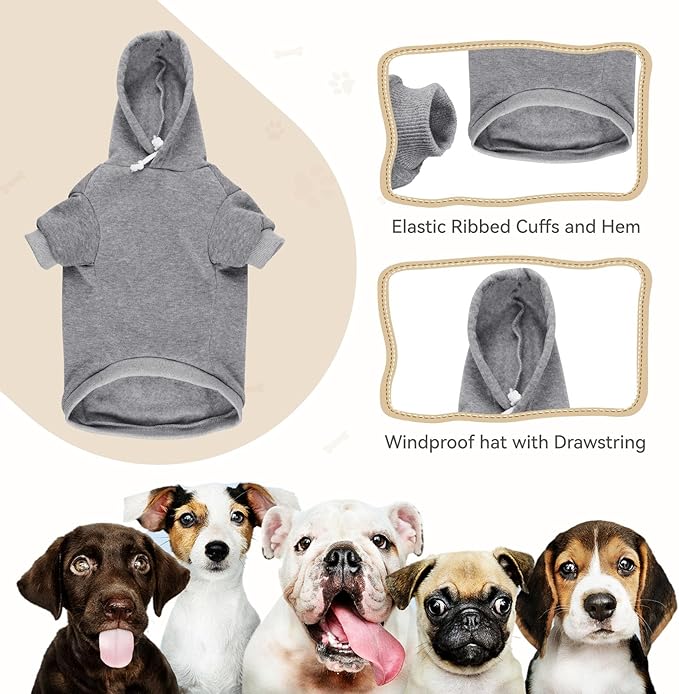 Dog Sweaters for Small Dogs,Dog Hoodie Sweater Solid Soft Brushed Fleece Clothes Pet Hoodie Sweatshirt with Pocket(Grey-S)