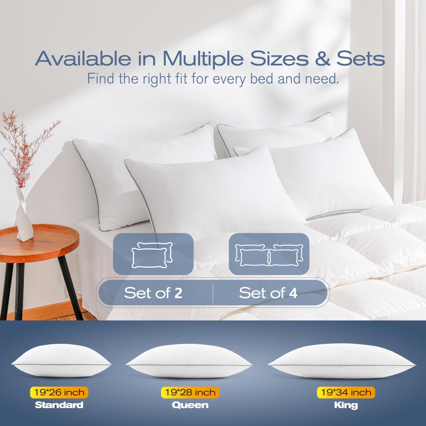 MUFEW Pillows Standard Size Set of 4, Ultra Thick Down Alternative Bed Pillows,Cooling Hotel Quality Standard Pillow for Back, Stomach or Side Sleepers, Machine Washable(White,4 Pack)