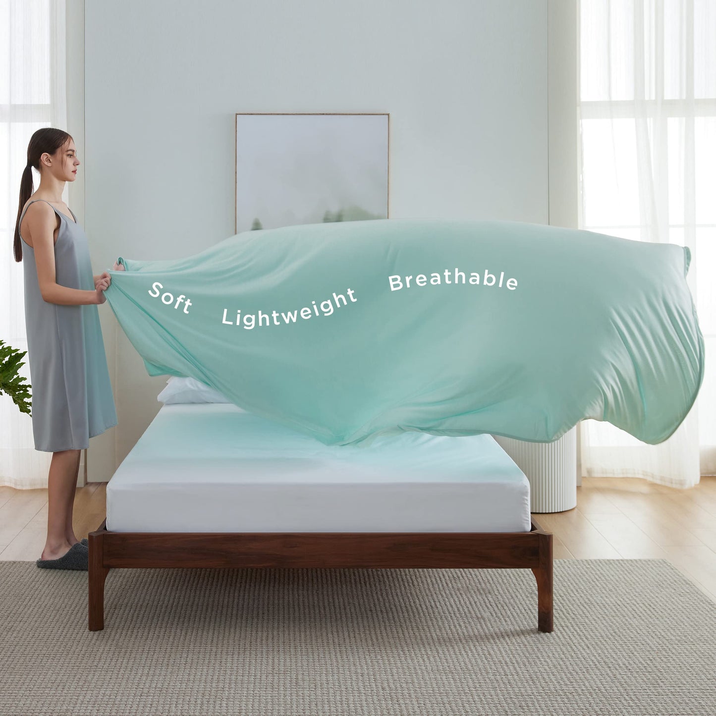 Bedsure Green Cooling Blanket King Size for Hot Sleepers - Summer Cold Blanket for King Size Bed with Rayon Derived from Bamboo, Ice Cool Cold Arc-Chill Thin Summer Bedding Essentials, 108x90