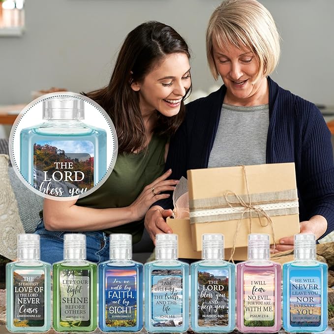 50 Pcs Christian Mini Hand Sanitizer Bulk Bible Verse Hand Sanitizer Religious Inspirational Favors 1fl oz Travel Size Hand Soap Gift for Pastor Church Prayer Christian Party Favors (Landscape)