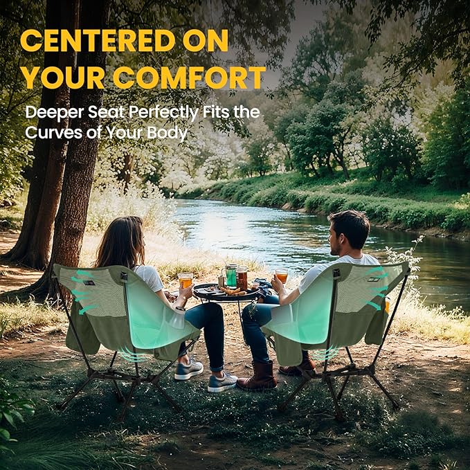 Overmont Ultralight Portable Camping Chair- Lightweight Folding Backpacking Chair, Support up to 330Lbs Compact Beach Chair for Adults with Carry Bag for Backpack Hiking Fishing Outdoor Camp 2pcs
