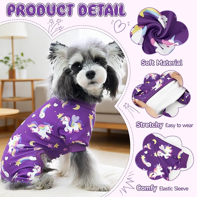 XPUDAC 4 Pack Dog Pajamas Cute Soft Dog Clothes for Small Medium Dogs Boy Girl Stretchy Pjs Jammies Outfit Puppy Onesies, X-Large