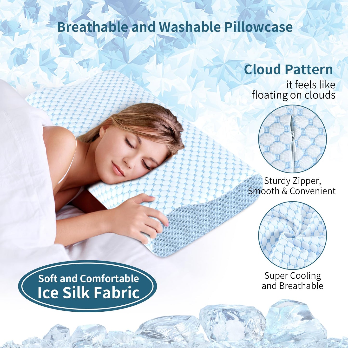 Cervical Pillow for Neck Pain Relief, Contour Memory Foam Pillows for Sleeping, Ergonomic Pillow Adjustable Orthopedic Cooling Pillow Bed Pillow Neck Support for Side Back Stomach Sleepers(Blue)