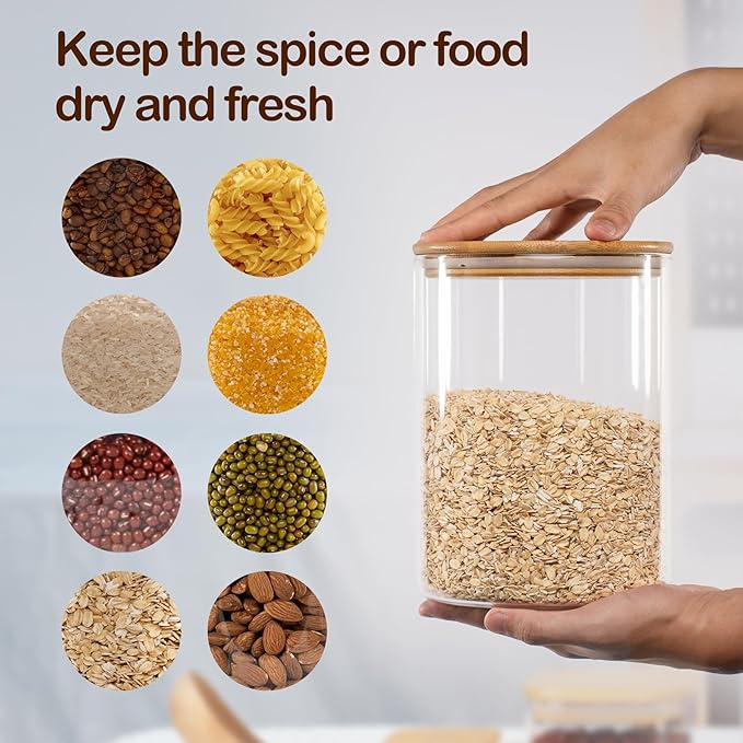 D2scrma 108oz 42oz Straight cylindrical Airtight Storage Jars with Bamboo Lid Set of 2 Large Storage Container Gallon Glass Jars, for Flour, Pasta and Coffee bean (with Black Lable)