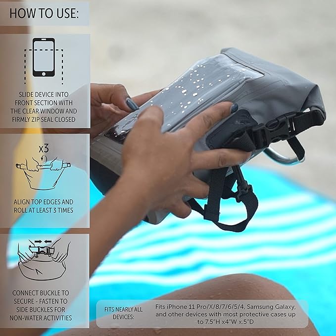 geckobrands Waterproof Phone Tote with 2L Dry Bag and Adjustable Strap – Protect Your Phone and Valuables While on The Go Tie Dye