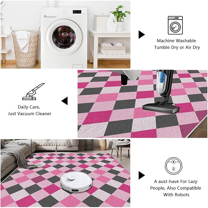 Diamond Checkered Rug 5x6, Soft Ultra Soft Faux Wool Abstract Geometric Rugs, Indoor Floor Mats Carpet, Non Slip&Non-Shedding Low Pile Washable Rugs, Modern Red Rug for Bedroom