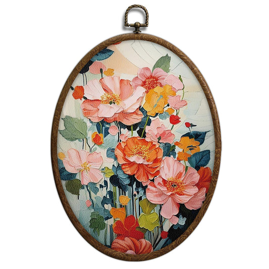 Abstract Colorful Floral Oval Wall Art, Bright Spring Flower Botanical Oval Framed Wall Art, Waterproof Cottage Core Home Decor for Western Farmhouse Bedroom Living Room, Home Retro Decor Products, 24