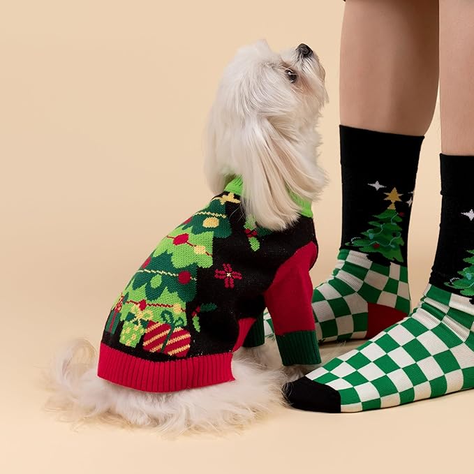 Fitwarm Cozy Dog Christmas Sweater, Thermal Winter Clothes for Small Dogs, Boy & Girl, Holiday Pet Apparel, Black, Red, Green, Yellow, XS