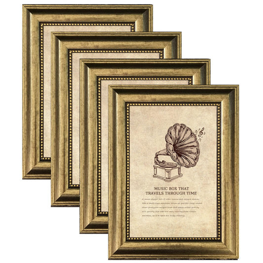 TKYGU 5x7 Picture Frame with Real Glass, 4 set Ornate Vintage Picture Frames for Wall or Tabletop Display, Gold 5 x 7 Frame for Wall home best gift