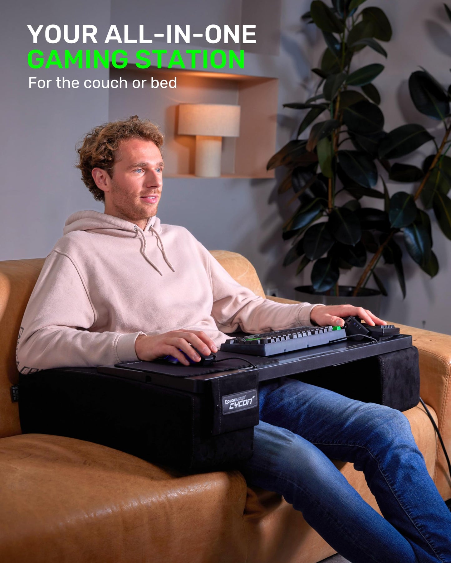 Couchmaster CYCON³ HORIZONLIGHT Bar, Ultimate Ergonomic USB-Hub Gaming Lap Desk for Couch and Bed, Large, Stable and Compatible with All Keyboards and Mouse/Mice, Laptops, PCs, PS4/5, Xbox