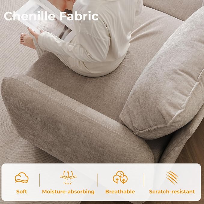 135'' Modular Sectional Sofa with Seats Storage, Oversized U Shaped Couch for Living Room,4-Seater Comfy Cloud Couches with Deep Seat,Movable Ottoman,2 Throw Pillow,Chenille,Khaki