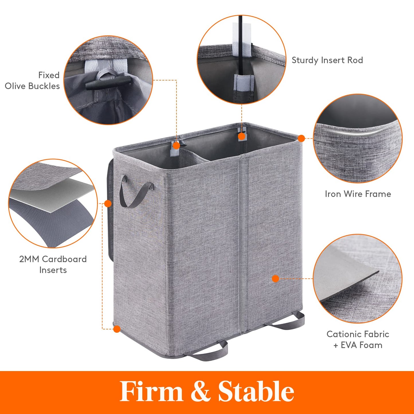 Lifewit Double Laundry Hamper with Lid and Removable Laundry Bags, Large Collapsible 2 Dividers Dirty Clothes Basket with Handles for Bedroom, Laundry Room, Closet, Bathroom, College, 136L Gray