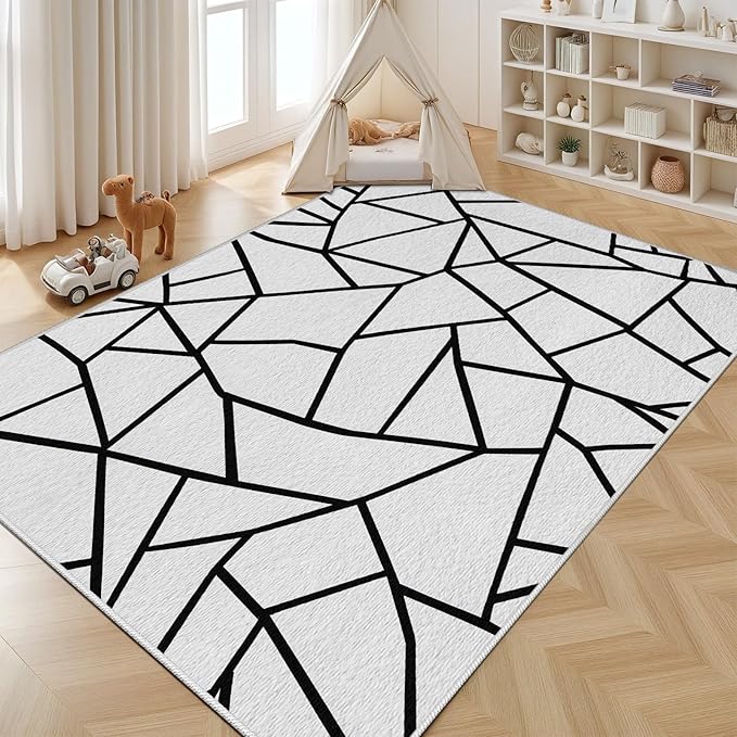 White and Black Rug - Black and White Rug, Geometric Area Rugs 3x4, Modern Abstract Rugs for Living Room Bedroom, Irregular Polygon Carpet Washable Non Slip Home Decor