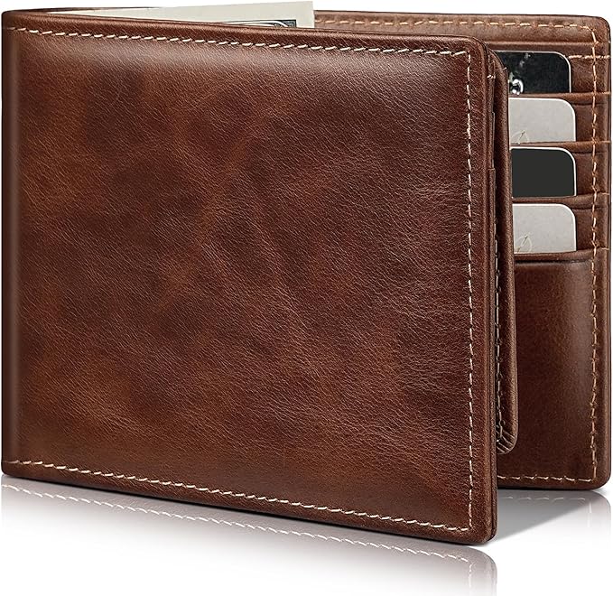 Artpaxy Mens Wallet Genuine Leather Bifold RFID Blocking Wallet for Men with 2 ID Windows 12 Card Holders 2 cash pockets 1 Gift Box