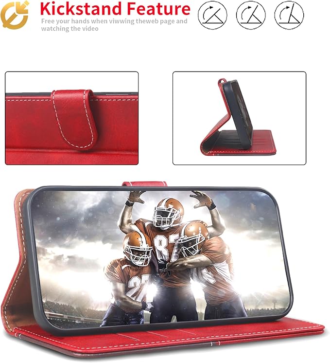 CIVICASE for iPhone 16 Wallet Case,PU Leather Flip Case RFID Blocking Credit Card Holder Folio Magnetic Stand TPU Shockproof Cover Compatible with iPhone 16, Red Brown