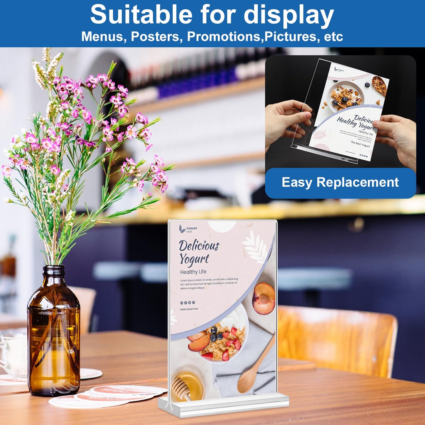 Acrylic Sign Holder 4x6, 20 Pack Clear Table Vertical Double Sided Table Menu Display, Plastic Desktop Picture Frames Stand Acrylic Paper Holder TableTop Sign Holder for Wedding Office Show Fair