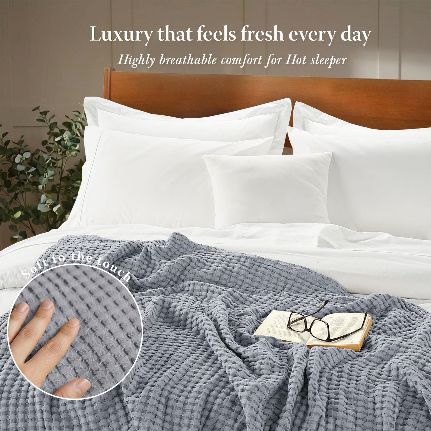 Threadmill Cooling Waffle Blanket King Size | Breathable, Lightweight and Cooling | Made from Rayon Derived from Bamboo | Waffle Throw Blanket for Couch and Sofa | 106 x 92 Inches | Scottish Grey