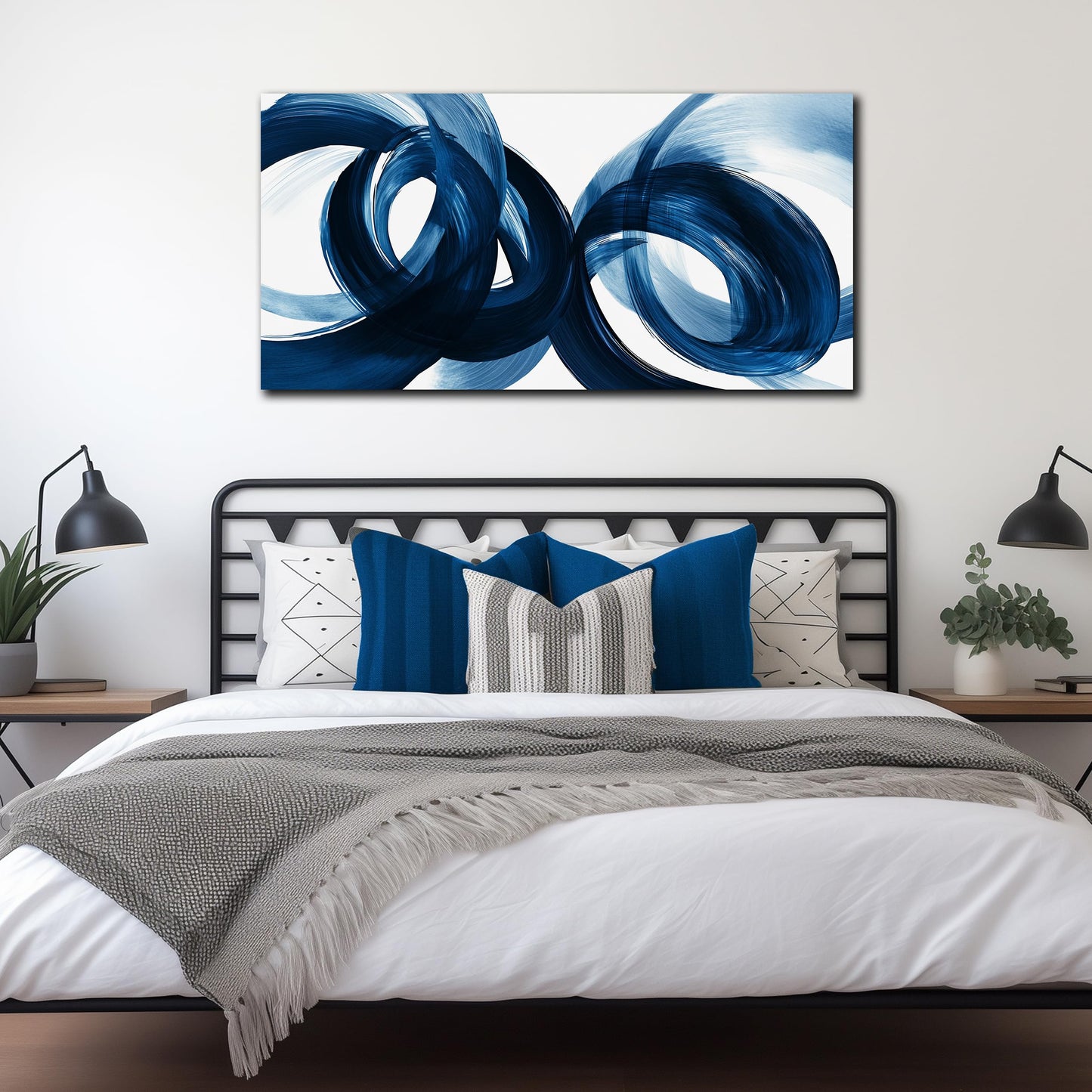 MXUNYZ Blue Abstract Canvas Wall Art Bedroom Modern Minimalist Wall Decor
