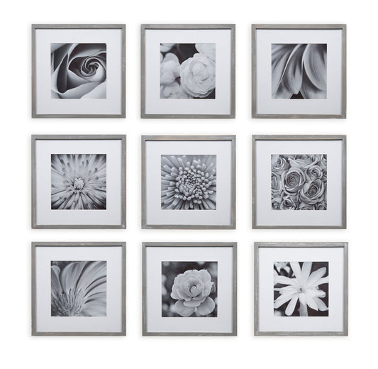 GALLERY PERFECT 12x12 Picture Frames, 9 Piece Set with Real Glass Cover for 8x8 Photos With Mat, Picture Frames Collage Wall Decor for Gallery Wall, Home Decor, Grey