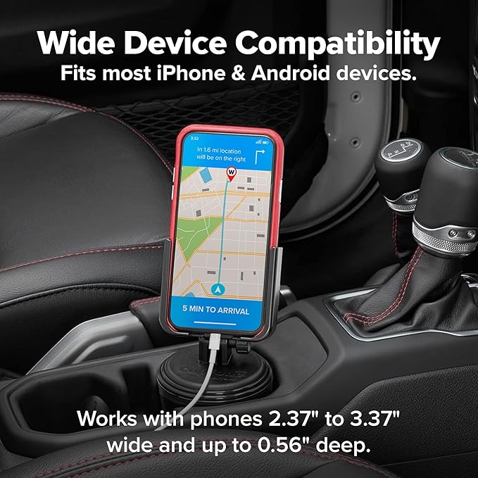 WeatherTech CupFone, Universal Cup Holder Phone Mount for Cars – Adjustable & Secure Fit with Open Access for Charging – Compatible with iPhone, Android - Metal Knobs, Gold