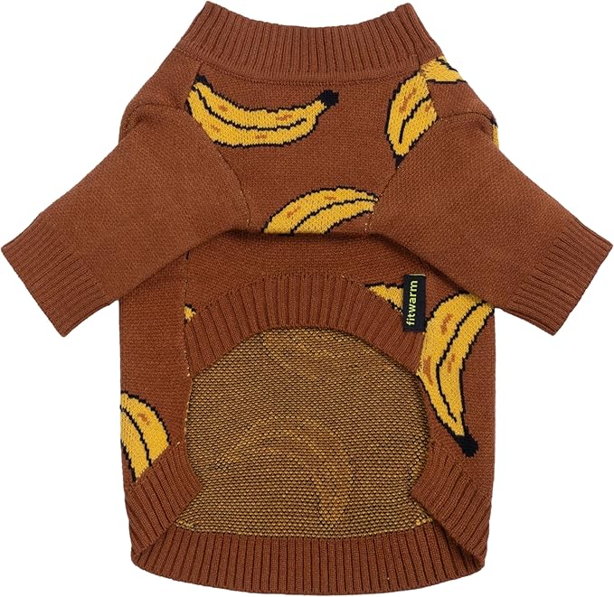 Fitwarm Banana Dog Sweater, Thermal Dog Winter Clothes for Small Dogs Boy Girl, Pet Outfit, Brown, Yellow, XL
