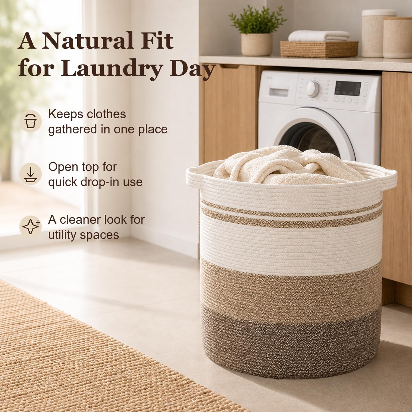 OIAHOMY 80L Laundry Baskets Hamper with Handles,Decorative Basket for Living room,Woven Storage Basket for Toys Bin,Pillows, Blankets,Clothes-20x18in-Gradient Yellow
