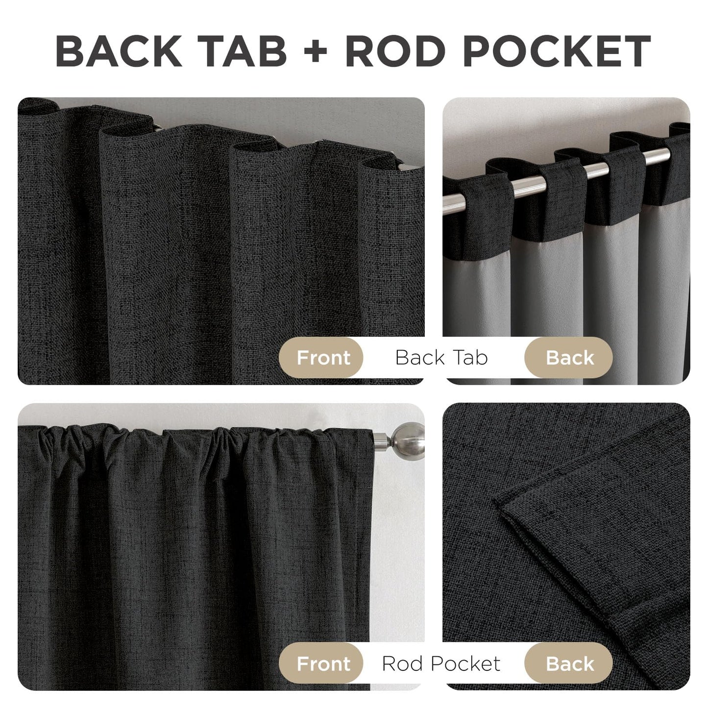 Joydeco Blackout Curtains for Bedroom - 100% Light Blocking 2 Panels Set Black Drapes 42" W x 63" L, Thermal Insulated Room Darkening Curtains, Linen Textured for Living Room, Rod Pocket & Back Tabs