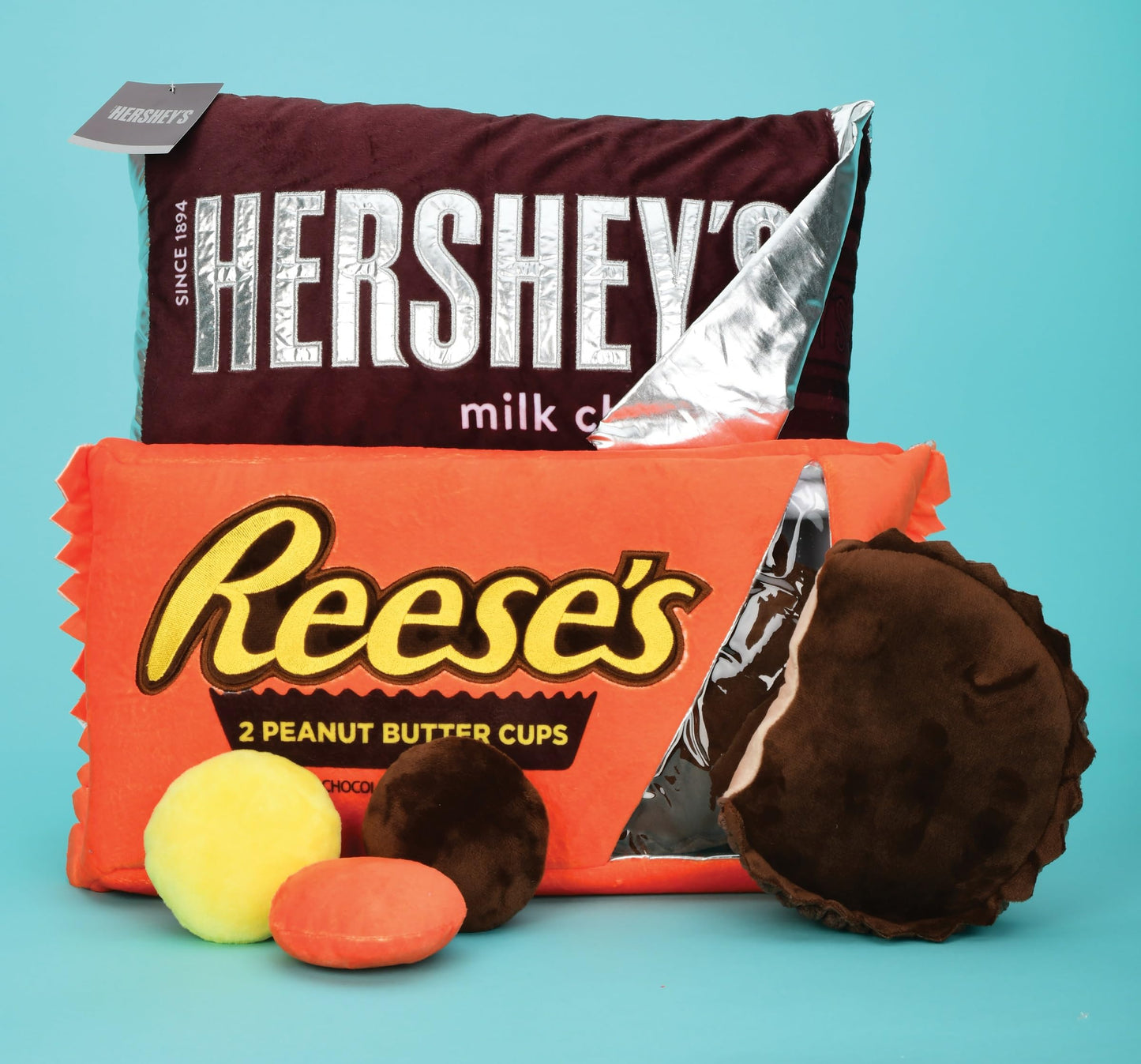 iscream Reese's Peanut Butter Cups Package 19" x 8.5" Pillow Set with Two Plushie Cups