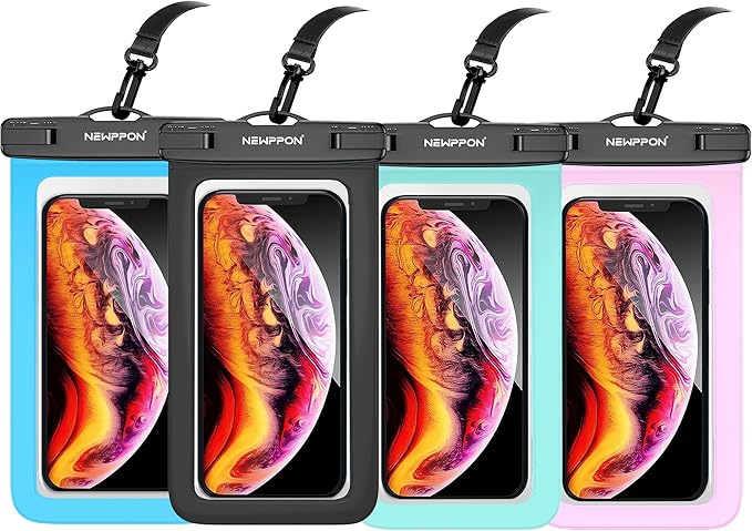 4 Pack 8.5“ Waterproof Cell Phone Pouch - Underwater Dry Bag Case Lanyard - Water Proof Clear Holder Protector for iPhone 16 15 14 Pro Max Plus Samsung Galaxy S25 Ultra Note for Beach Swimming