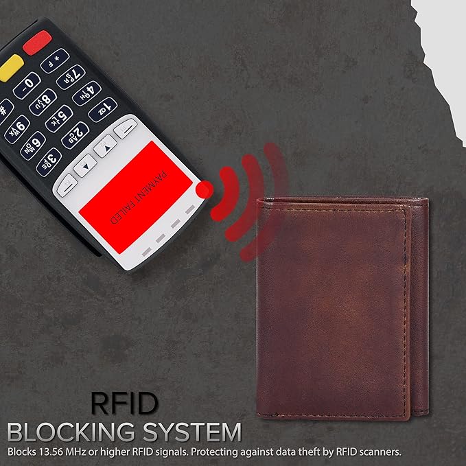 Tri fold Leather Wallet for Men with RFID | Slim Wallets for Men with 1 ID and 6 Credit card slots | Front Pocket Minimalist