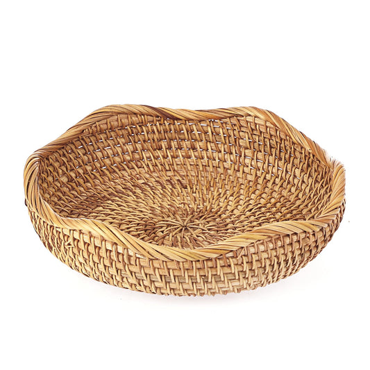 Hipiwe Natural Rattan Tray 8.5" Wicker Storage Bowls Hand Woven Basket Tray for Bread Fruit Key Round Fruit Baskets for Kitchen Entryway Tabletop Decorative Baskets Bowl