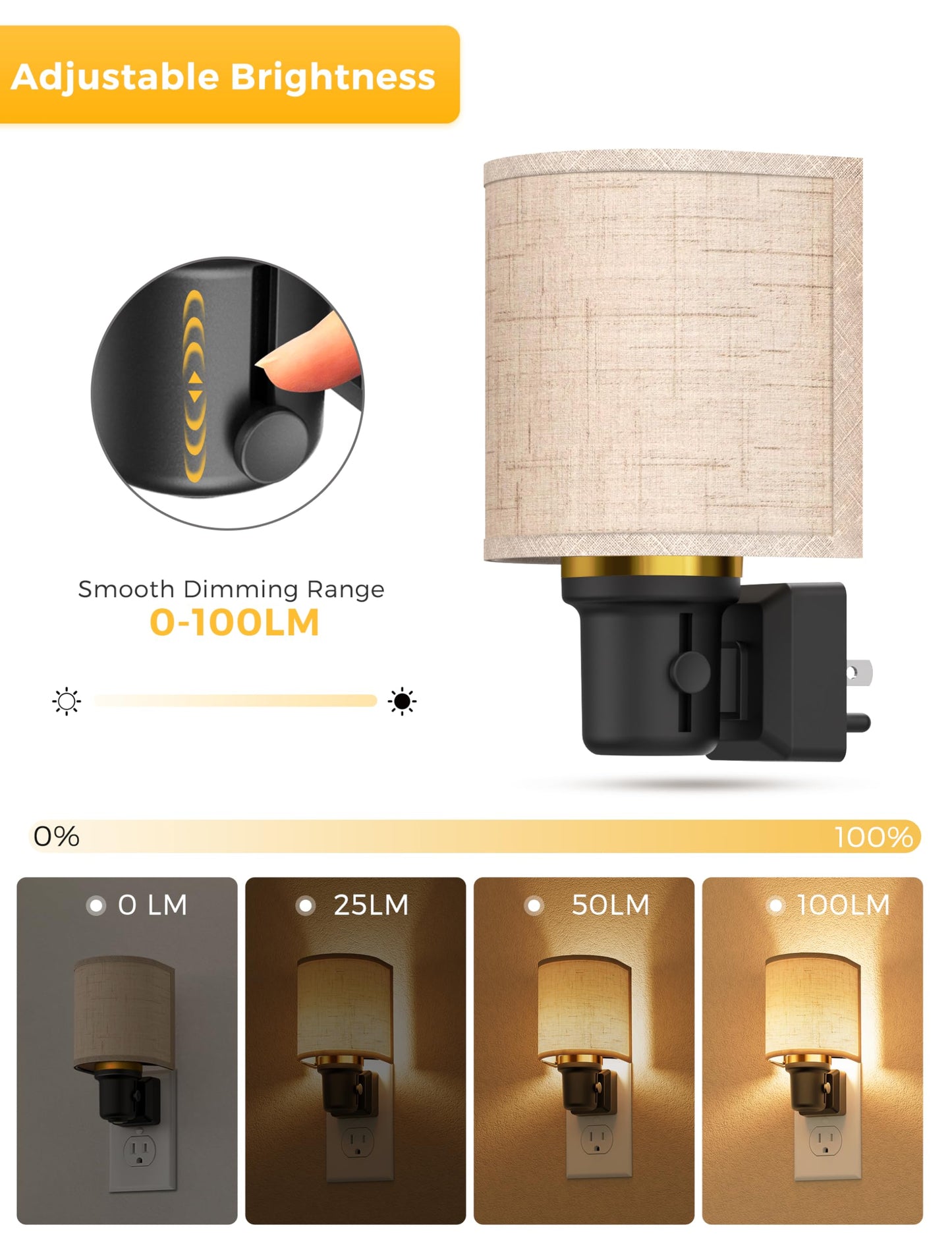 L LOHAS LED Night Lights Plug into Wall, Plug in Night Light Dimmable, Farmhouse Decorative Nightlights Plug in Wall, Light Sensor 0-100LM, Soft Linen Fabric Nightlight Warm for Bedroom Hallway Decor