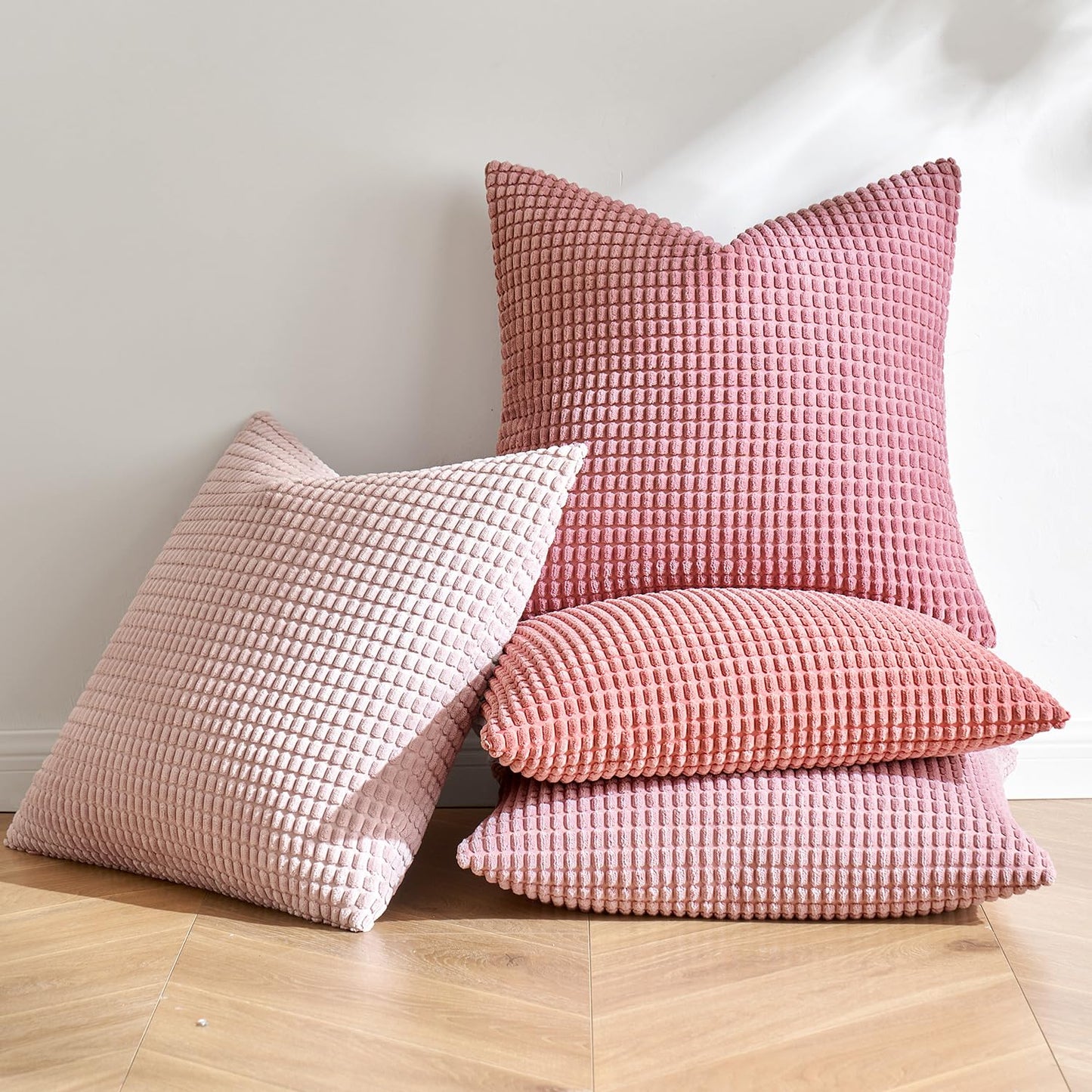 MIULEE Aesthetic Pink Spring Decorative Pillow Covers 20x20 Inch Set of 4 Valentine Romantic Sweet Cute Soft Throw Pillows Coquette Home Decor Corduroy Couch Pillowcases for Sofa Living Room Bed