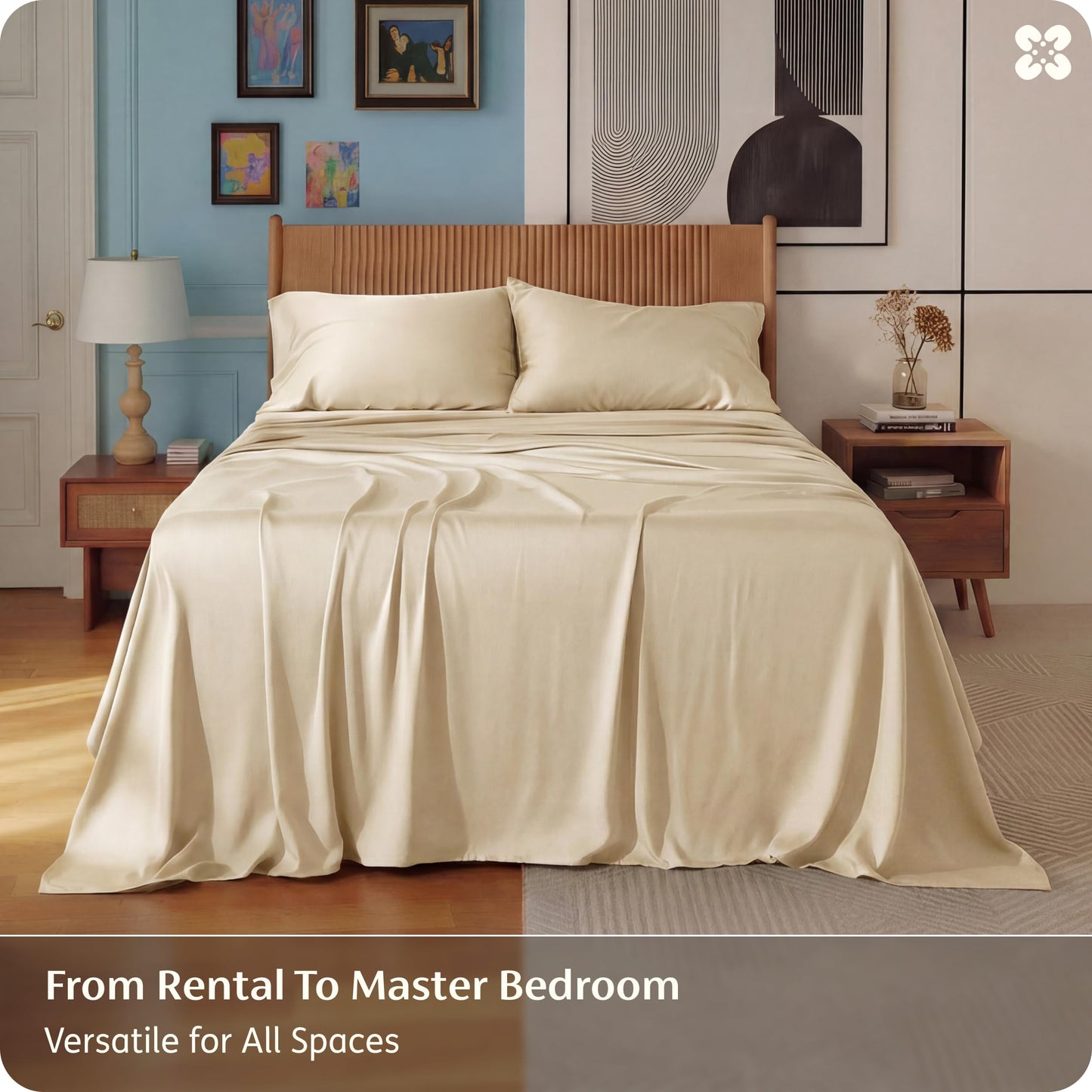 Bedsure King Size Sheets Set, Cooling Sheets for Hot Sleepers, Rayon Derived from Bamboo, PureWoven, Breathable & Soft, Deep Pocket Up to 16 Inches, Hotel Luxury Silky Bedding, Light Beige