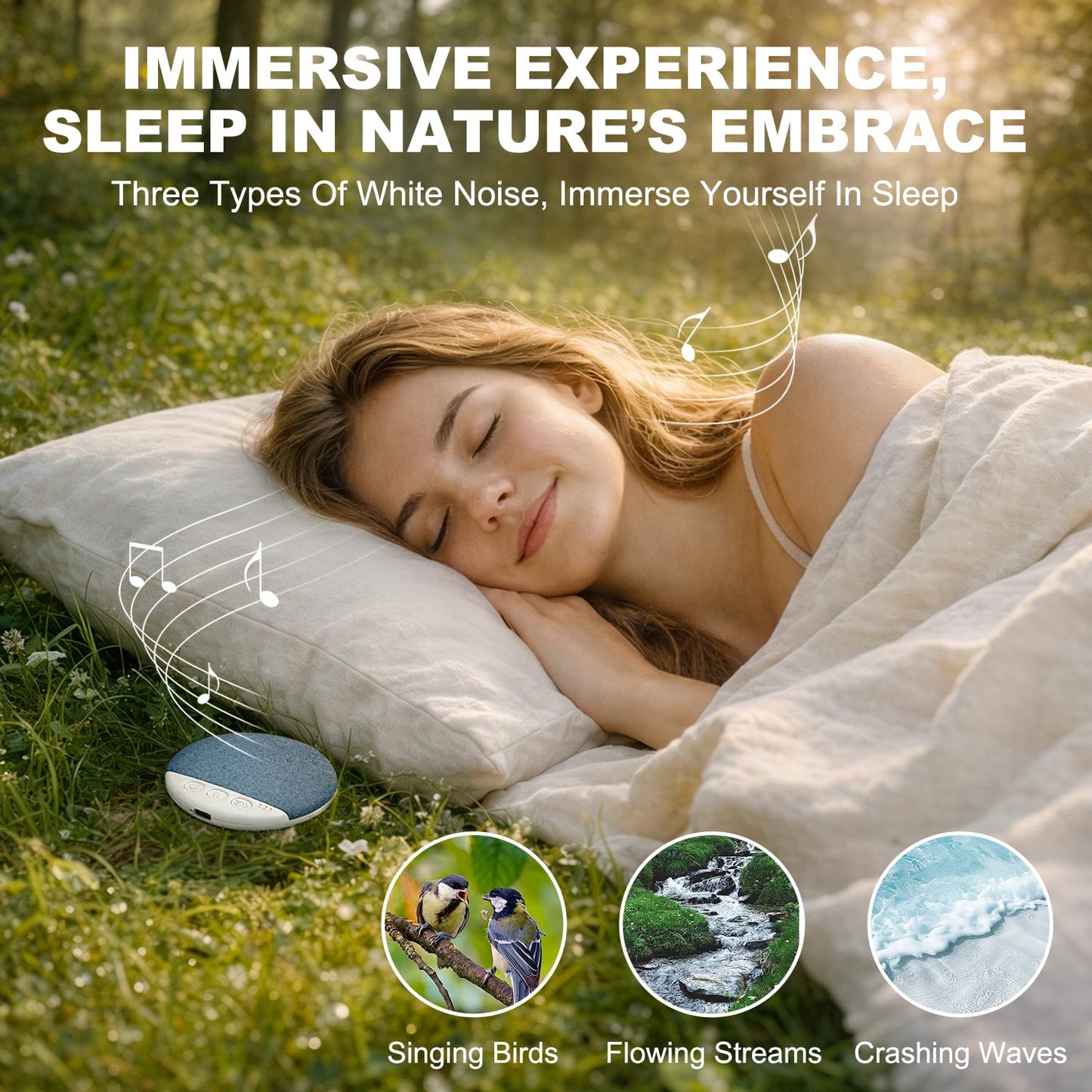 Vitomas New Sleep White Noise Machine with Smart Bluetooth 5.4 Pillow Speaker with Up to 48H Playtime & 3 Timers with Stereo Bass Private Sleep Headphones-Blue