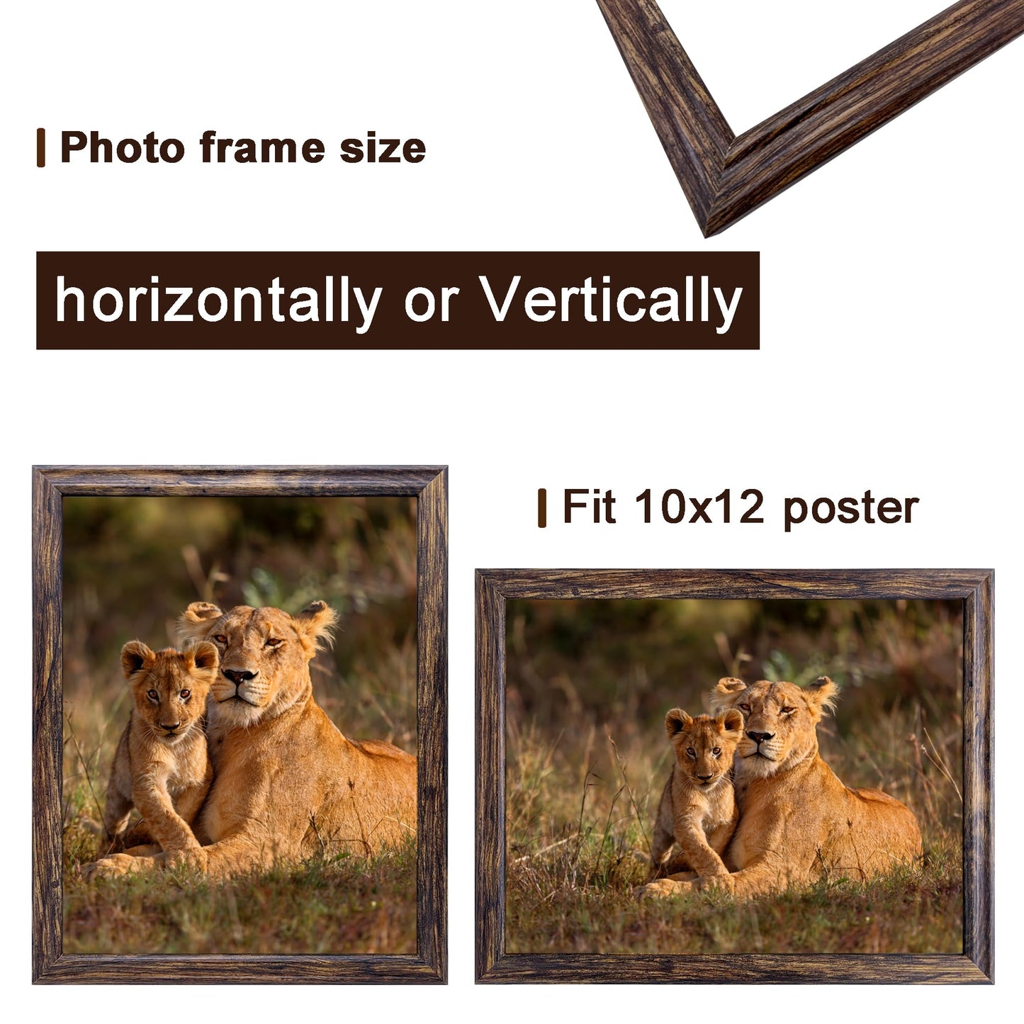 TKYGU 10x12 Picture Frame set of 3,Woode Frame Brown for Wall Hanging, Horizontally or Vertically, 10 x 12 Wall Gallery Poster Photo Frame best gift