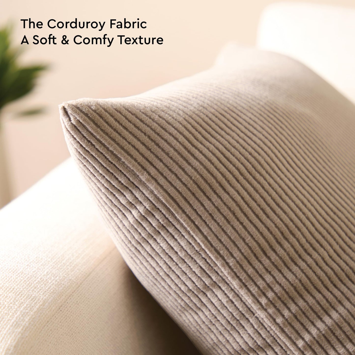Encasa XO Corduroy Throw Pillows Covers 18"x18", Set of 2 Soft Textured Striped Boho Pillow Covers | Decorative and Cozy Cushion Cases for Home Decor and Sofa Living Room (Light Taupe)