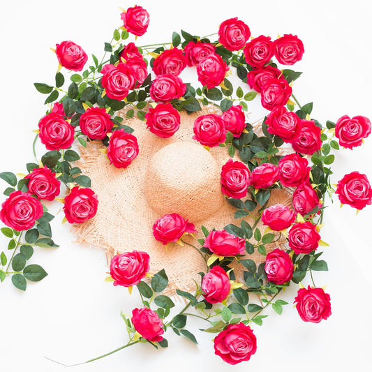 zhixinyue Bendable Artificial Flower Garland Faux Rose Vine Hanging Floral Garland for Wall Decor Trellis Fence Home Room Garden Wedding Decoration(Fuchsia, 2pcs)