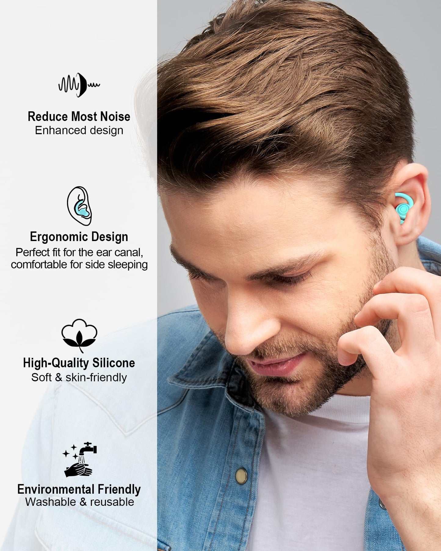 SUPCEAT Ear Plugs for Sleeping - Noise Reduction Soft Silicone Earplugs, 2 Pairs Reusable Hearing Protection Earplugs for Noise Sensitivity, Sleep,Snore,Travel, Sound Reduction Noise Cancelling - Blue