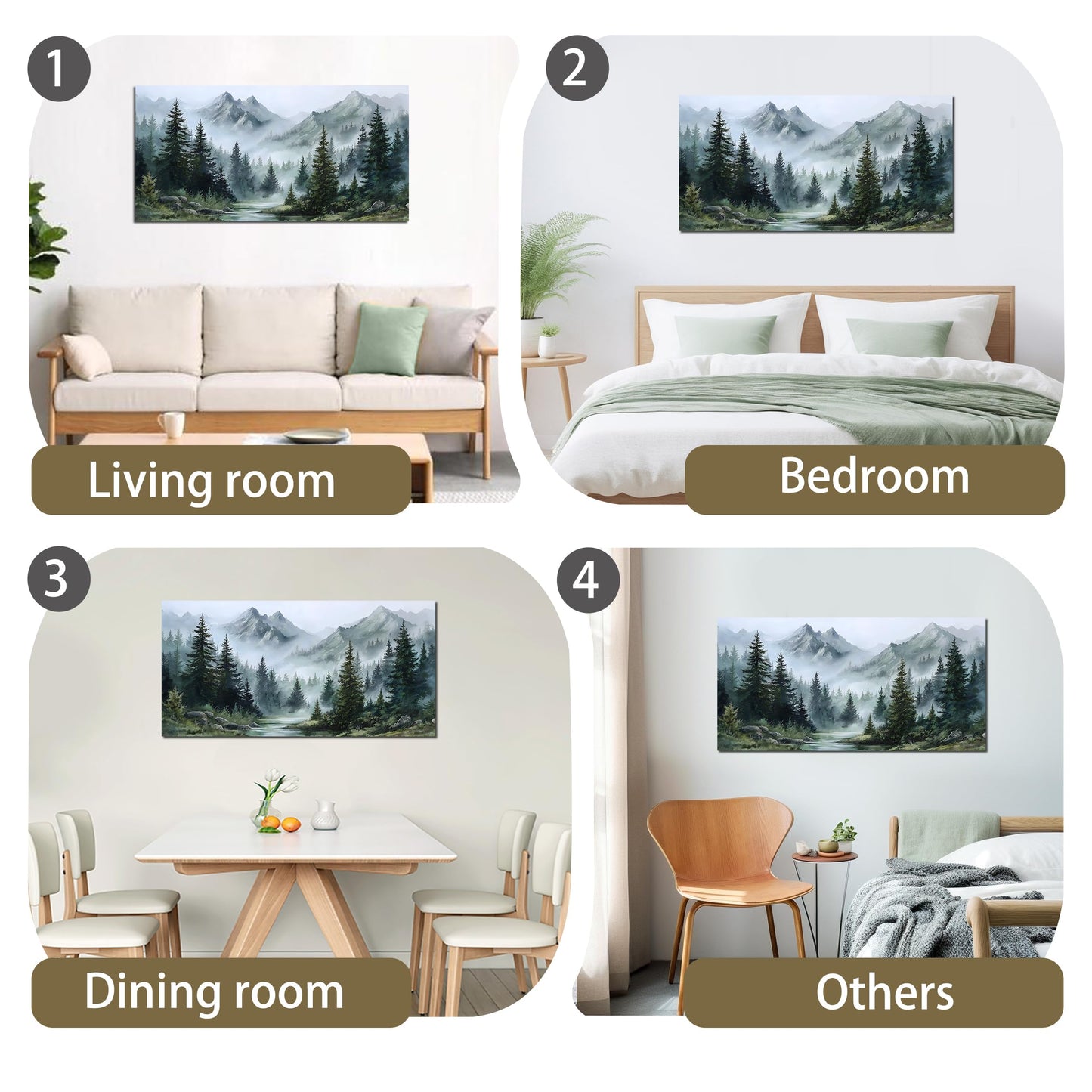 Tarfupth Large Misty Forest Wall Art for Living Room Green Nature Mountain Landscape Canvas Artwork with Trees and River Nature Art for Bedroom Office Home Decor 20x40 Inch