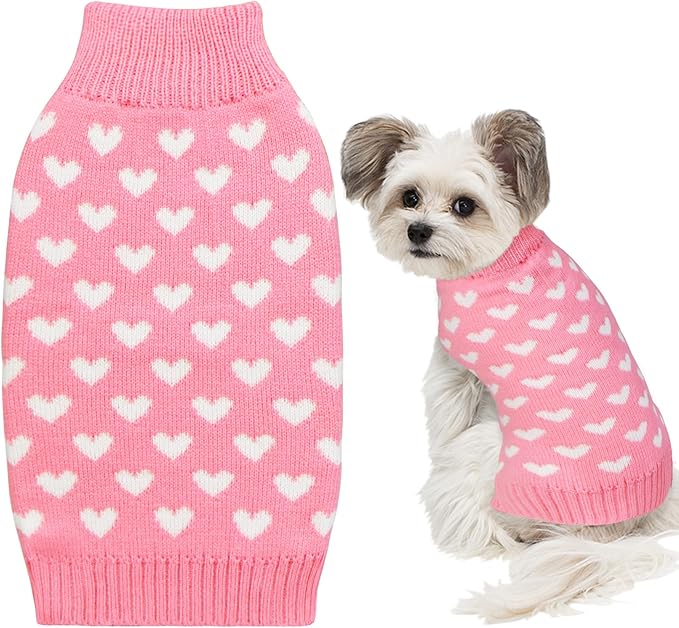 GOYOSWA Valentines Dog Sweater, Dog Valentines Clothes Outfit Knitted Sweaters for Small Medium Large Dogs Pets (Pink Heart, Medium)
