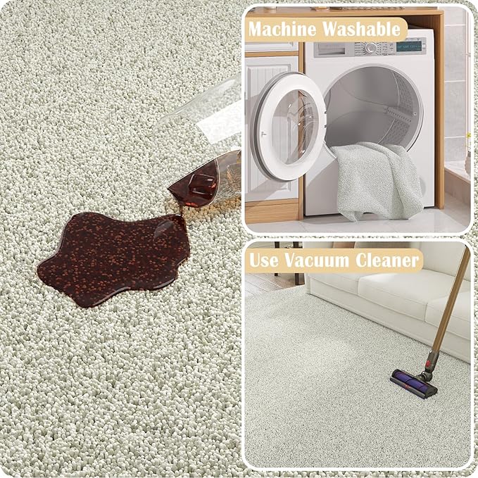 jinchan Solid Plush Runner Rug 2x6 Performance Shaggy Washable Hallway Rug Soft Modern Faux Wool Cozy Non Slip Carpet for Bedroom Laundry Room Living Room Kids Nursery Ivory