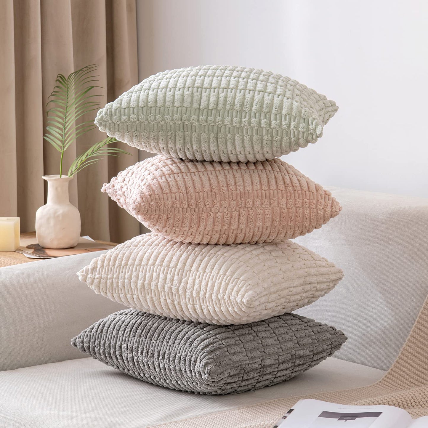 MIULEE Pack of 4 Corduroy Decorative Throw Pillow Covers Chenille Pillow Covers