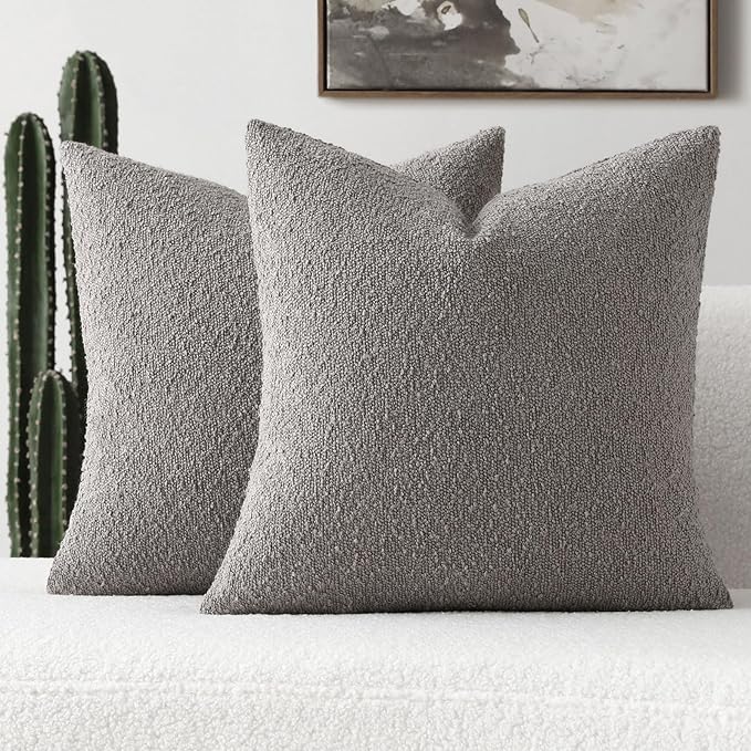 FUTEI Pack of 2 Light Grey Decorative Throw Pillow Covers 26x26 Inch Soft Cozy Solid Boucle Textured Euro Pillow Shams,Modern Home Decor for Couch Bed Living Room
