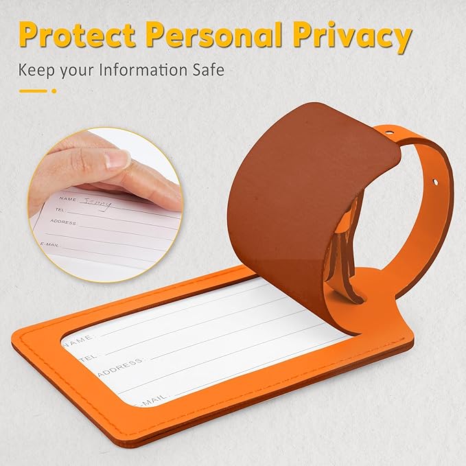 Travelambo 20 Pack Luggage Tags Faux Leather for Suitcases Travel Bag Labels with Protection Cover ID (Orange)
