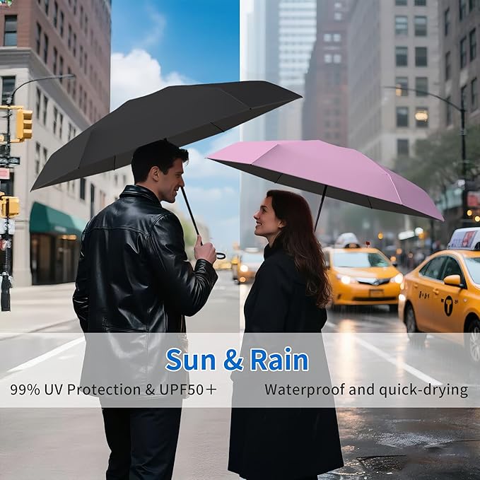 Compact Mini Windproof Travel Umbrella-UPF 50+ Sun & Rain Protection, Small Folding Design Fits in Pocket or Purse, Lightweight Portable with Case for Women, Men & Kids