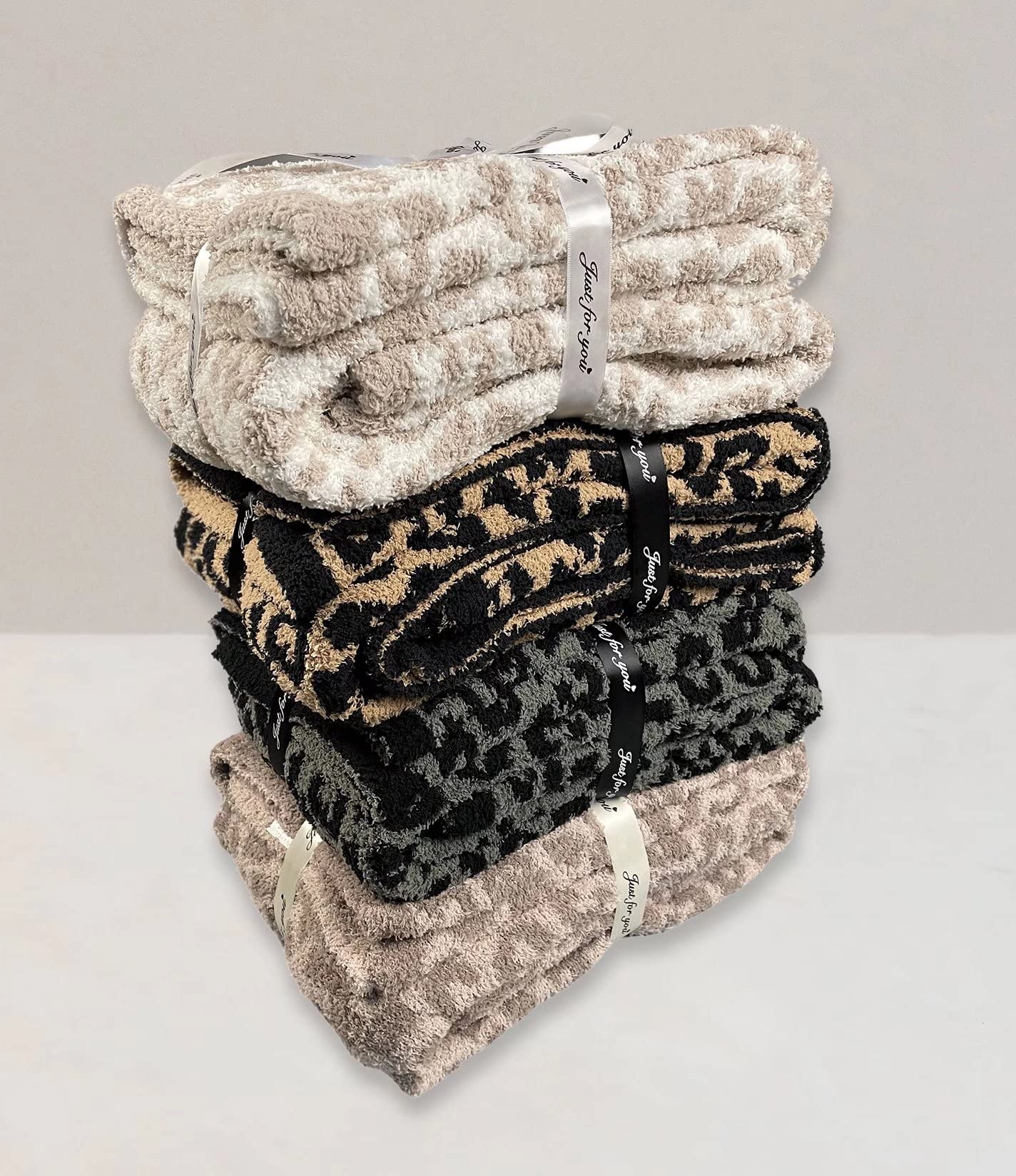 Soft Fuzzy Fluffy Leopard Knitted Throw Blanket,Cozy Plush Fleece Comfy Microfiber Blanket for Couch Sofa Bed,Linen/Warm Gray