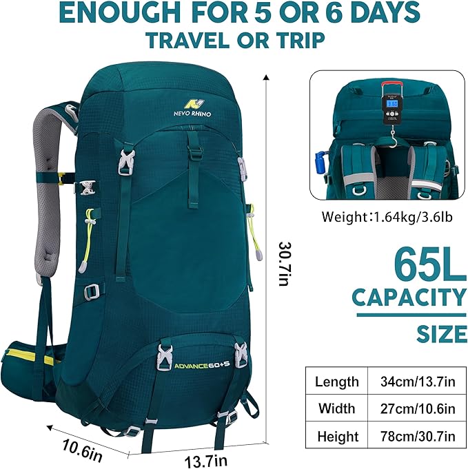 N NEVO RHINO Internal Frame Hiking Backpack 50/60/65/70/80L, Mountain Climbing Camping Backpack Daypack Waterproof Rain Cover | Mountain Climbing, Camping Backpack, Daypack, Waterproof, Rain Cover
